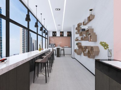 现代办公休闲区3D模型下载